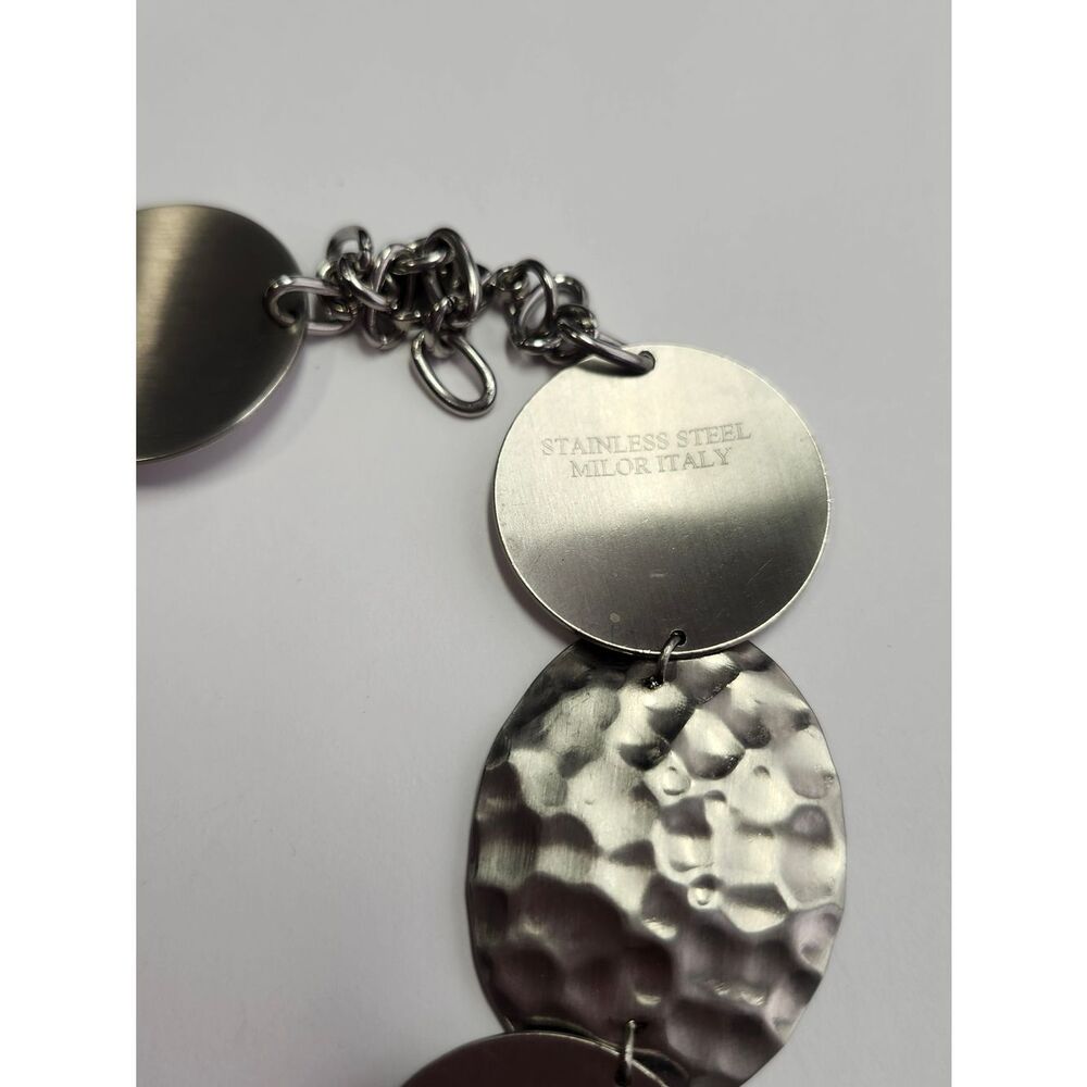 Milor Italy Stainless Steel Hammered Disc Statement Necklace - Picture 4 of 5